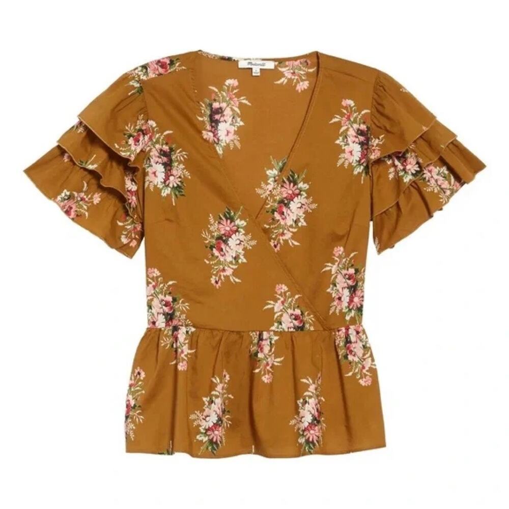 Madewell Classic Corsage Tiered Sleeve Floral Peplum Top Nosegay Floral size 2